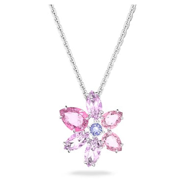 Swarovski Gema Pendant, White and Rhodium-Plated Ladies' Necklace with Delicate Floral Motif and Sparkling Swarovski Crystals on Sale